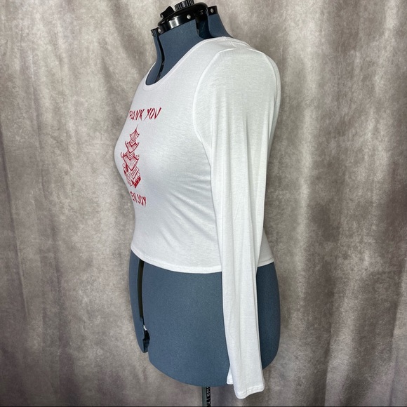 Fashion Nova “THANK YOU ENJOY” White Long Sleeve Ribbed Tee NWT Size 2X - Picture 7 of 13
